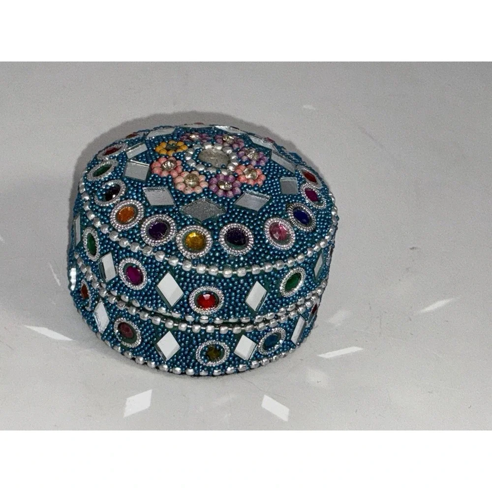 Set Of 2 Nesting Beaded And Mirrored Trinket Gift Box India 2.25‎ In